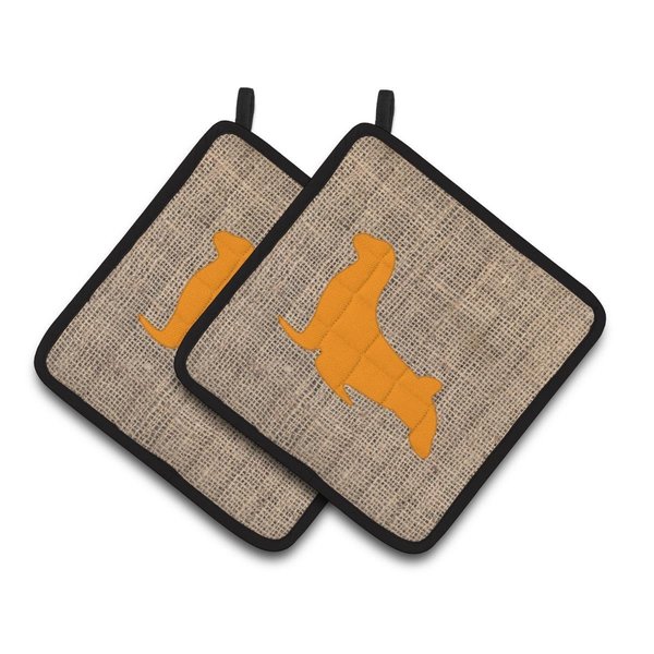 Carolines Treasures Seal Faux Burlap & Orange Pair of Pot Holders BB1027-BL-OR-PTHD